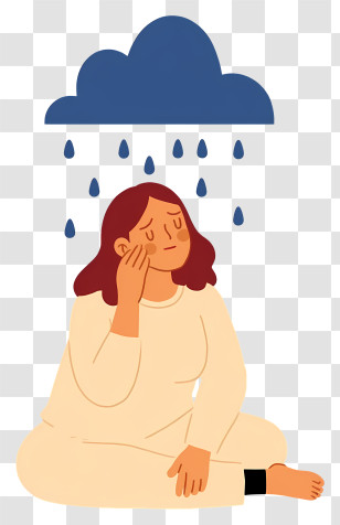 Woman With Depression - Sad Woman Under Rain Cloud Transparent PNG