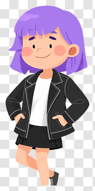 Girl Thinking Something - Confident Girl With Purple Hair In Jacket Transparent PNG