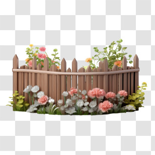 Wooden Garden Fence - Wooden Fence With Colorful Flowers In Garden Transparent PNG