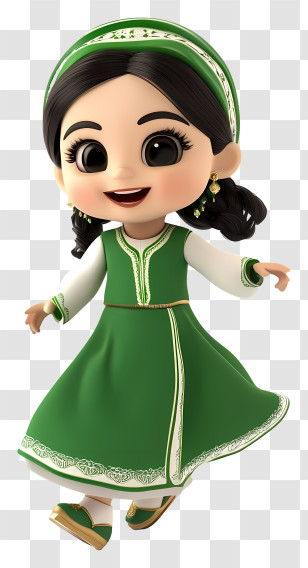 Pakistan Day - Joyful Cartoon Girl In Green Dress Transparent PNG