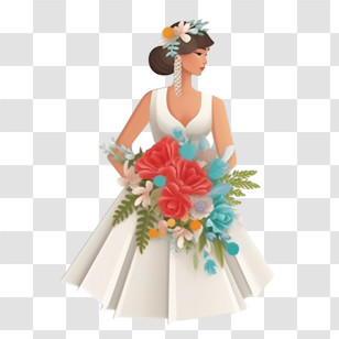 Wedding Dress
 - Illustration Of Bride With Floral Bouquet Transparent PNG
