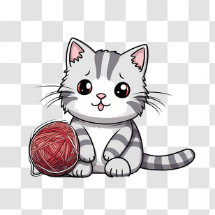 Cat Playing Yarn Ball - Cute Gray Kitten Playing With Yarn Ball Transparent PNG