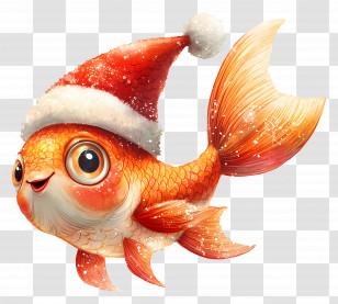 Christmas Fish - Festive Goldfish In Santa Hat Illustration Transparent PNG