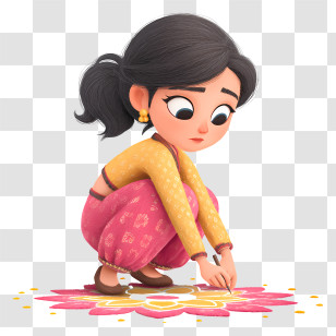 Indian Girl - Girl Creating Rangoli Design Transparent PNG