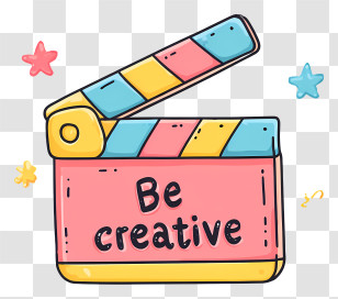 Be Creative - Colorful Clapperboard With Be Creative Text Transparent PNG