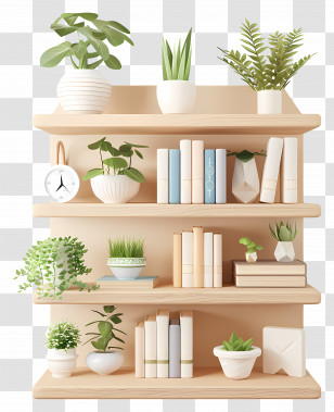Shelf Furniture - Wooden Shelf Decorated With Indoor Plants Transparent PNG