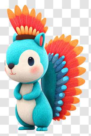 Thanksgiving Squirrel - Vibrant Turquoise Squirrel With Feathered Tail Transparent PNG