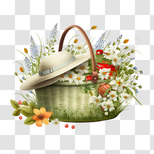 Summer Picnic Basket
 - Charming Picnic Basket With Fresh Flowers And Hat Transparent PNG