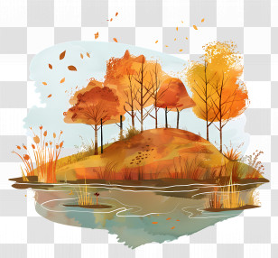 Autumn Park - Fall Landscape With Trees And A Lake Transparent PNG