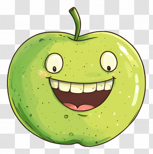 Green Apple - Happy Green Apple Cartoon Design Transparent PNG