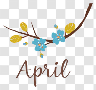 Hello April - April Branch With Blue Blossoming Flowers Transparent PNG