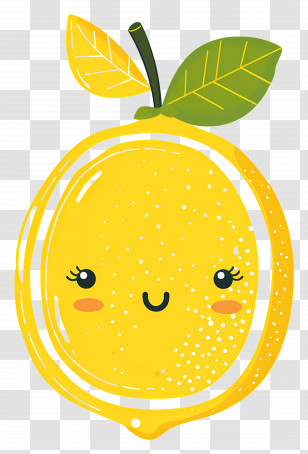 Lemon Kawaii - Cute Lemon With Leaf Transparent PNG