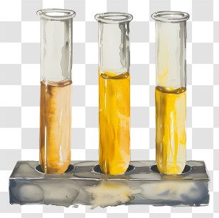 Test Tubes - Three Test Tubes With Yellow Liquid In Watercolor Style Transparent PNG