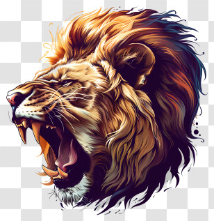 Icon - Majestic Roaring Lion Illustration With Detailed Mane Transparent PNG
