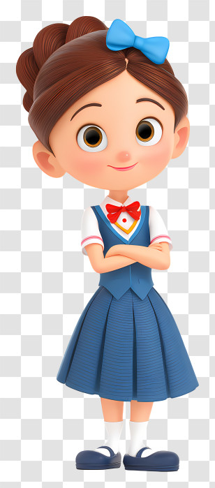 Elementary School Girl - Cartoon Girl In School Uniform Transparent PNG