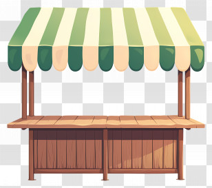 Wooden Market Stall - Wooden Market Stall With Striped Awning Transparent PNG