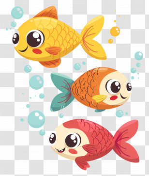 Cartoon Fish - Three Cute Cartoon Fish Illustration Transparent PNG