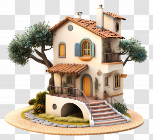 3d Home - Small Cute Doodle House With Trees Transparent PNG