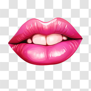 Pink Lips - Cartoon Lips Biting Playfully Transparent PNG