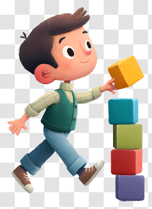 Boy Playing Cubes - Boy Stacking Colorful Blocks Transparent PNG