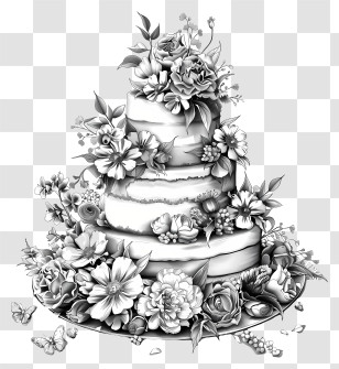 Black Cake - Black And White Floral Wedding Cake Transparent PNG