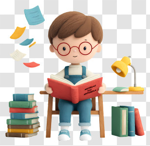 Young Boy Reading Book - Cute Boy Reading At Desk Transparent PNG