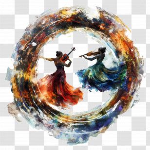 Music Circle - Artistic Violinists In Colorful Circle Transparent PNG