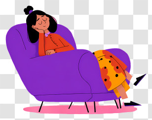 Napping - Woman Napping On Purple Armchair Transparent PNG