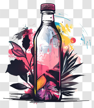 Drink Bottle - Artistic Decorative Bottle With Flowers Transparent PNG