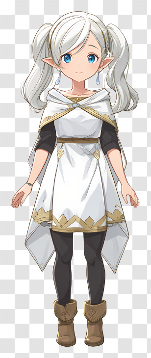 Frieren - White-Haired Elf Girl Transparent PNG