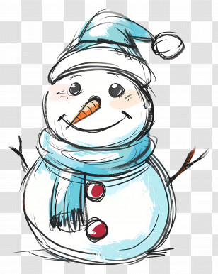 Snowman With Scarf - Cute Snowman With Hat And Scarf Illustration Transparent PNG