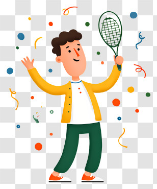 Cartoon Man Holding Racket - Happy Tennis Player With Racket Transparent PNG