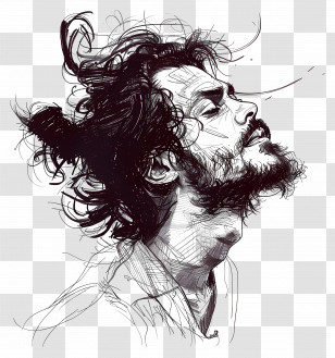 Man - Sketch Of A Man With Long Hair Transparent PNG
