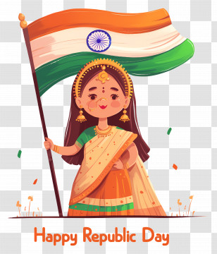 Indian Republic Day - Girl Holding Indian Flag For Republic Day Transparent PNG