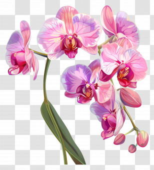 Pink Orchid Flower - Pink Orchid Flowers With Leaves Transparent PNG