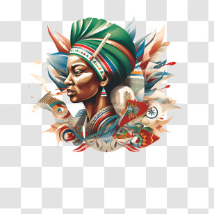South Africa Heritage Day - Artistic Portrait Of Woman With Headwrap And Feathers Transparent PNG