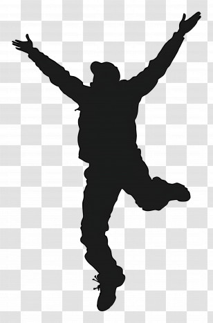 Happy Man Silhouette - Silhouette Of A Man Jumping With Arms Outstretched Transparent PNG