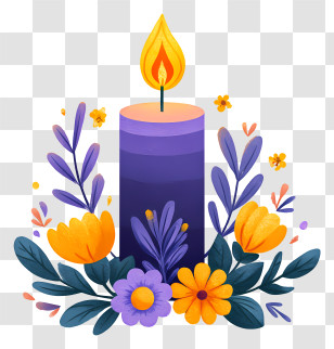 Candle Light - Purple Candle With Flowers Transparent PNG