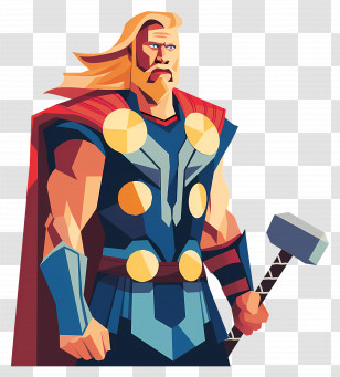 Thor - Superhero With Hammer In Cartoon Style Transparent PNG