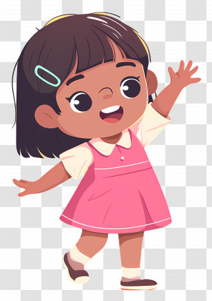 Cartoon Little Girl - Happy Little Girl In Pink Dress Transparent PNG
