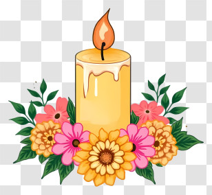 Day Of The Dead Candles - Pillar Candle With Floral Wreath Transparent PNG