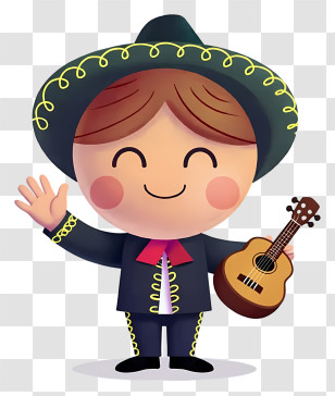 Cartoon Mariachi Boy - Friendly Mariachi Cartoon With Guitar Transparent PNG