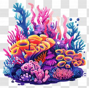 Coral Reefs - Colorful Coral Reef Illustration With Marine Life Transparent PNG