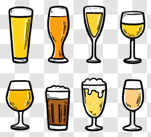 Beer Glasses Outline - Assorted Beer Glasses Collection Transparent PNG