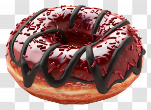 Donut - Chocolate Glaze Donut With Sprinkles Transparent PNG