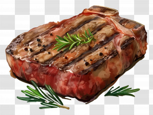 Steak - Grilled Steak With Rosemary Illustration Transparent PNG