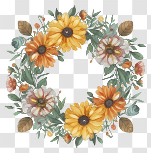 Flower Wreath - Floral Wreath With Yellow Daisy Flowers Transparent PNG