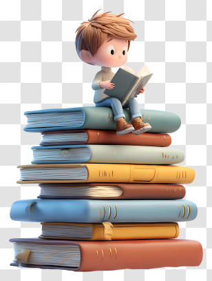 Boy Reading Book - Cute Boy Reading On Stack Of Books Transparent PNG