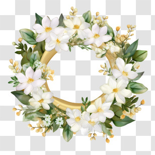 Jasmine Wreath - Elegant White Flowers Wreath Illustration Transparent PNG