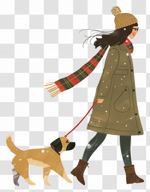 Take Your Dog To Work Day - Woman Walking Dog In Winter Illustration Transparent PNG
